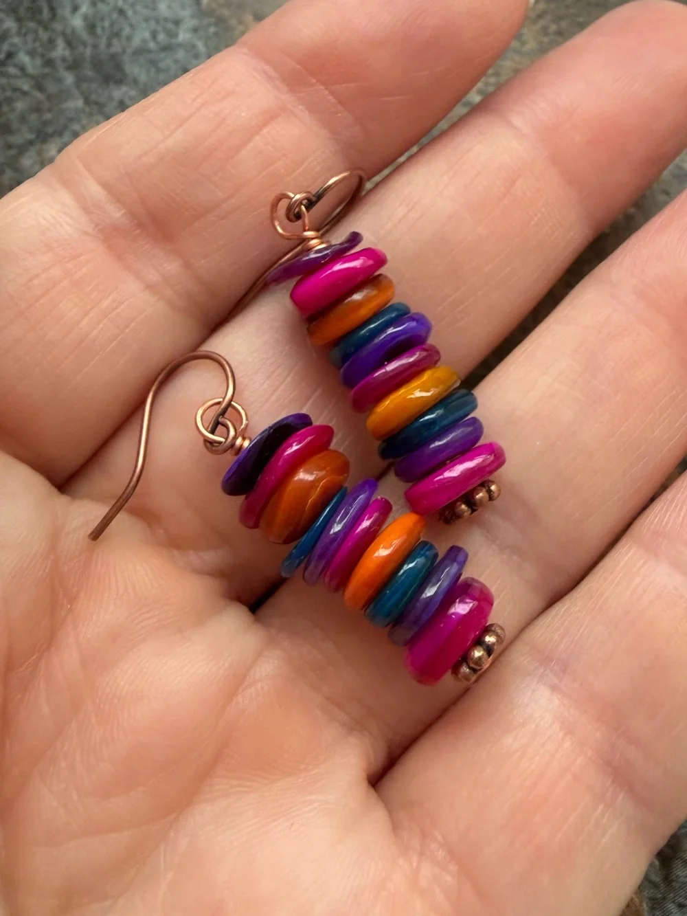 Vibrant Multicolor Stack Bead Drop Earrings - Pink, Orange & Blue
